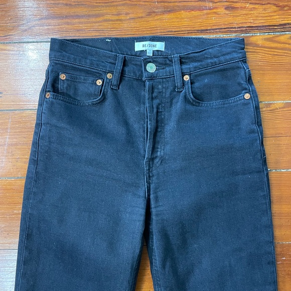 RE/DONE 70s High Rise Stove Pipe Black Jeans Washed Noir Denim Button Fly Sz 26 - Picture 11 of 15